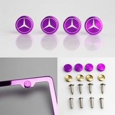 Laser Etched 4 Purple Aluminum Mercedes Benz License Plate Frame Bolt Screws Cap