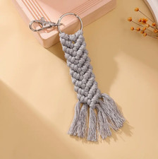 Macrame Bohemian Key Chain Keychain Tag Bag Charm Boho Gray