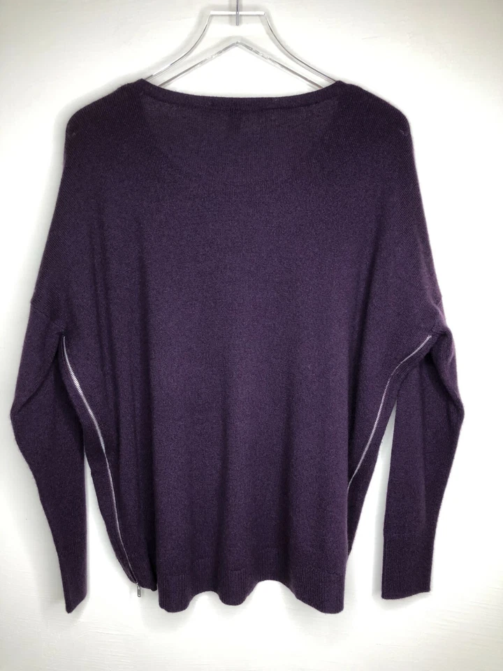 Suéter de cachemir de otoño talla grande dobladillo alto bajo en cremalleras laterales de vino Foto 2 de 4