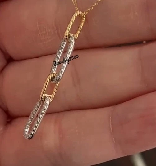 Colgante con clip de papel de diamante natural de 0,75 quilates para mujer en oro amarillo real de 10 k Foto 3 de 4
