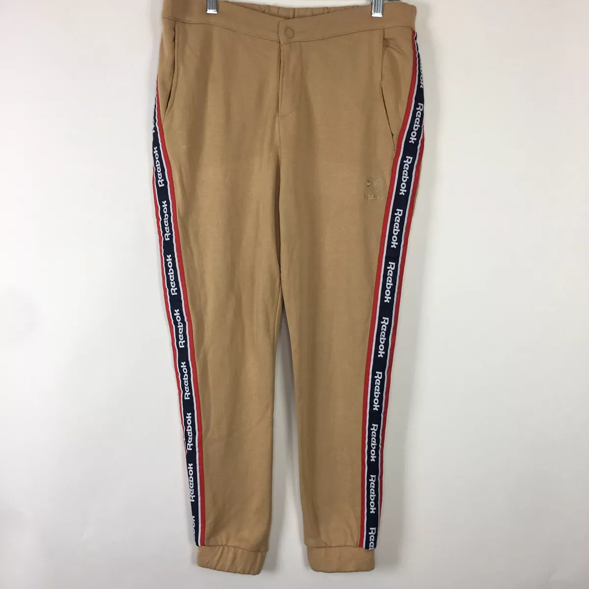 Judías verdes Aviación desagradable Reebok Classic Tan Jogger Sweat Pants Womens Small Spell Out Stripes | eBay