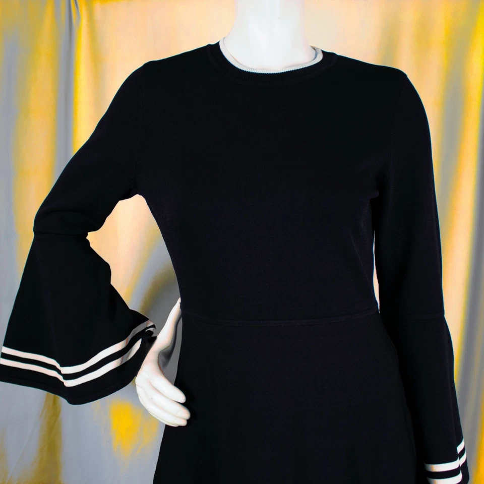 Eliza J neu schwarz & weiß Trim Viskose Mischung Damen U-Ausschnitt ausgestelltes Kleid Größe M - Bild 2 von 4