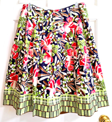 Vintage Talbots Woman Floral Print Pleated A Line Midi SKIRT Lined 14W Cotton