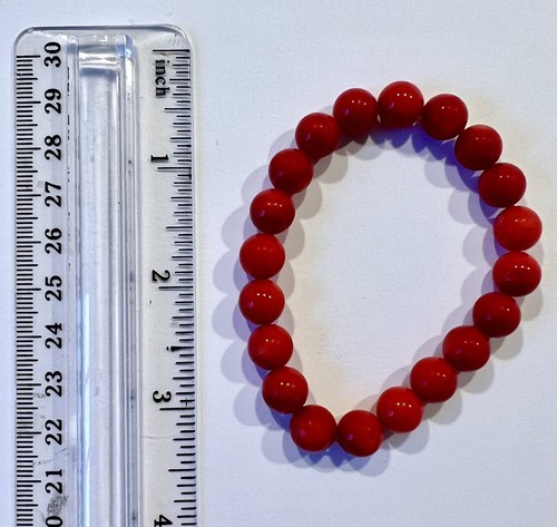Red Sponge Coral Beaded Stretch Bracelet 9mm Beads 6-8” Pre Owned 24.2g - Picture 10 of 23
