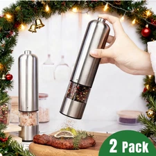 2X Electric Salt Pepper Grinder Mill Shakers Set Adjustable Stainless Steel USA