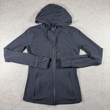 Lululemon Stride Jacket Womens 6 Black Hooded Full Zip Thumbholes Running Gym
