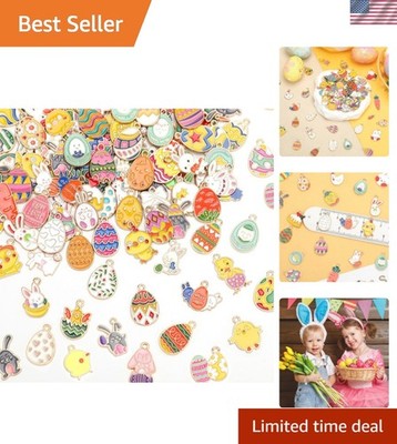 120 PCS Gold Enamel Easter Charms - Bunny, Egg & Spring Designs for DIY Jewelry