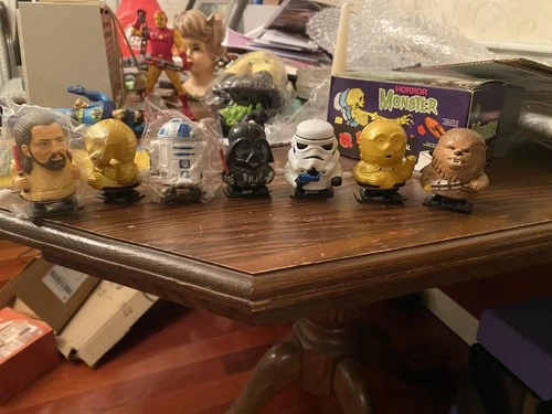 7 RARE, NEW VINTAGE JAPANESE 2.5 IN WIND-UP TOYS-MAUL,JARJAR,VADER,CHEWBACCA