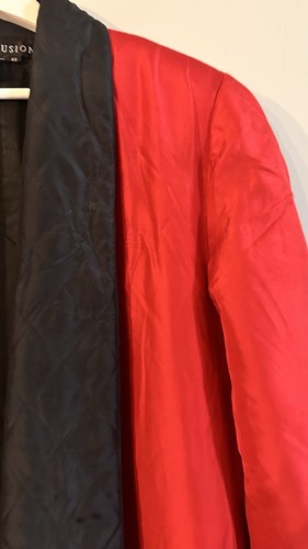 IB DIFFUSION Vintage Women Silk Open Jacket Red Black Small Classic Elegant - Picture 6 of 20