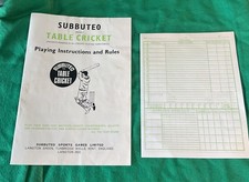 Subbuteo Cricket Rules and Instructions Score Sheet