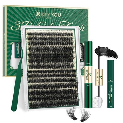KEYYOU Lash Clusters Kit 3D Effect Eyelash Clusters Kit 280pcs 80D100D 10-18MIX