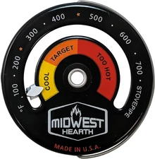 Midwest Hearth Wood Stove Thermometer - Magnetic Chimney Pipe Meter (Made in USA