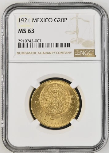Photo of a 1921 Mexico 20 Pesos Gold from an eBay listing that sold on Jul 13, 2026