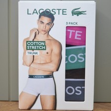 Image of Men's Lacoste Black Multi Band 3 Pack Cotton Stretch Trunks XL