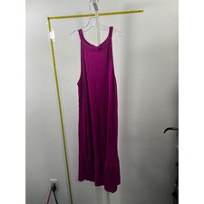 Sleeveless Magenta Tiered Ruffle Hem Midi Dress Keyhole Back Jersey Knit