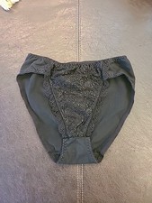 RENE' ROFE' HI CUT HIPSTERS EMBROIDERED W/ LACE Black Cotton Size Large 7