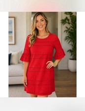 J Crew Tomato Red Eyelet Lace Shirt Dress With Bell Sleeves and Tie Back Size8