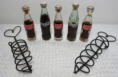 Lot of 5 Miniature Mini Coca Cola Coke Glass Bottles 3  Sealed White Cap Vintage