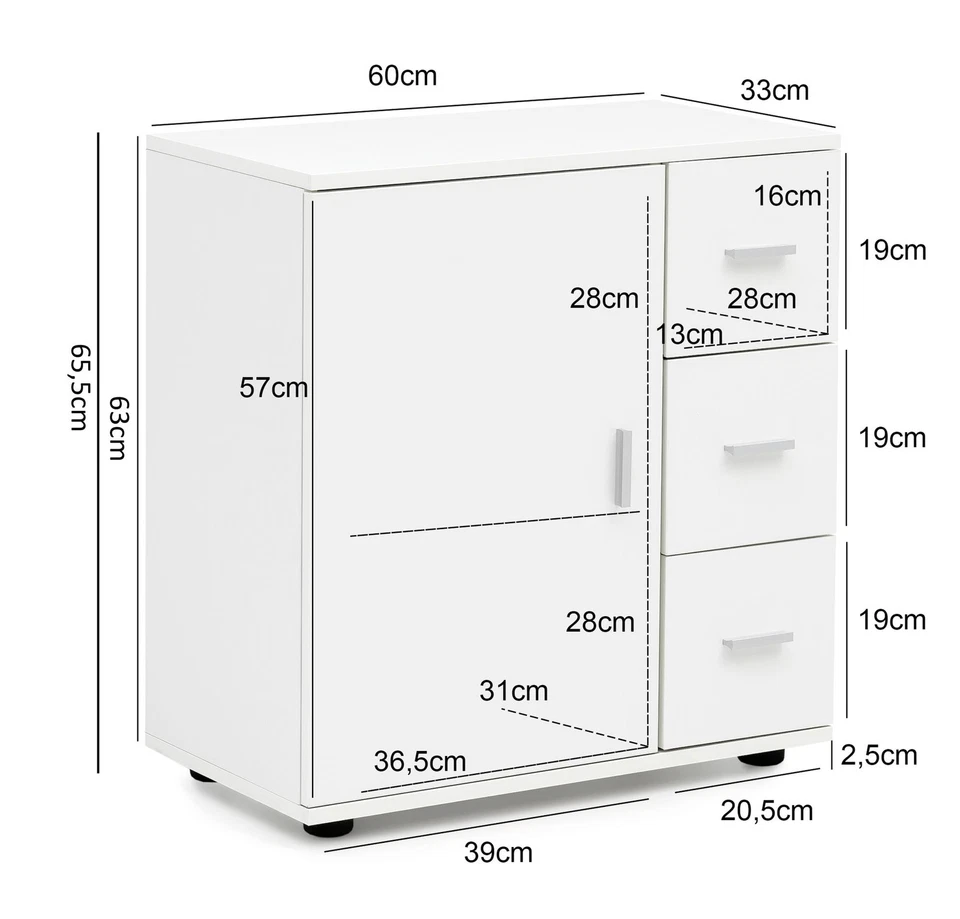 WOHNLING Badschrank WL5.877 Midischrank Weiß Badezimmerschrank Matt Kommode - Bild 4 von 4