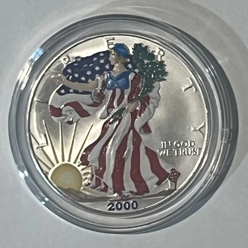 2000 American Eagle Walking Liberty Painted 1 Oz Fine Silver One Dollar Coin