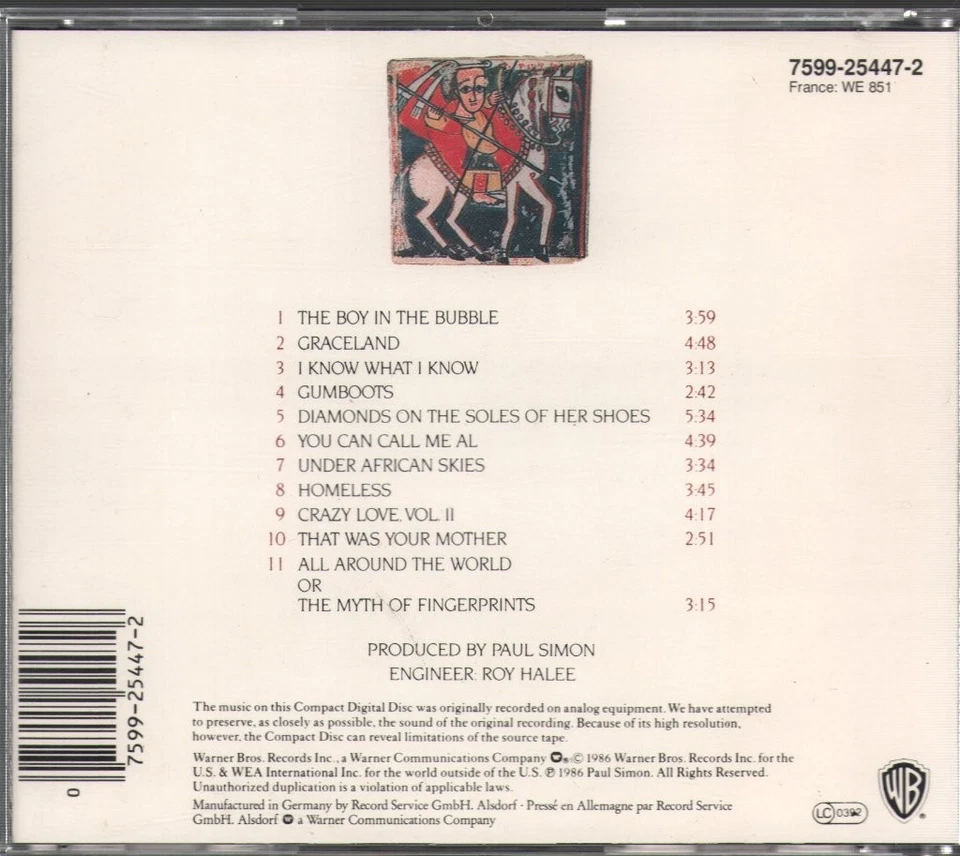 Paul Simon Graceland CD Europa Warner Bros. 1986 9254472 - Bild 2 von 2