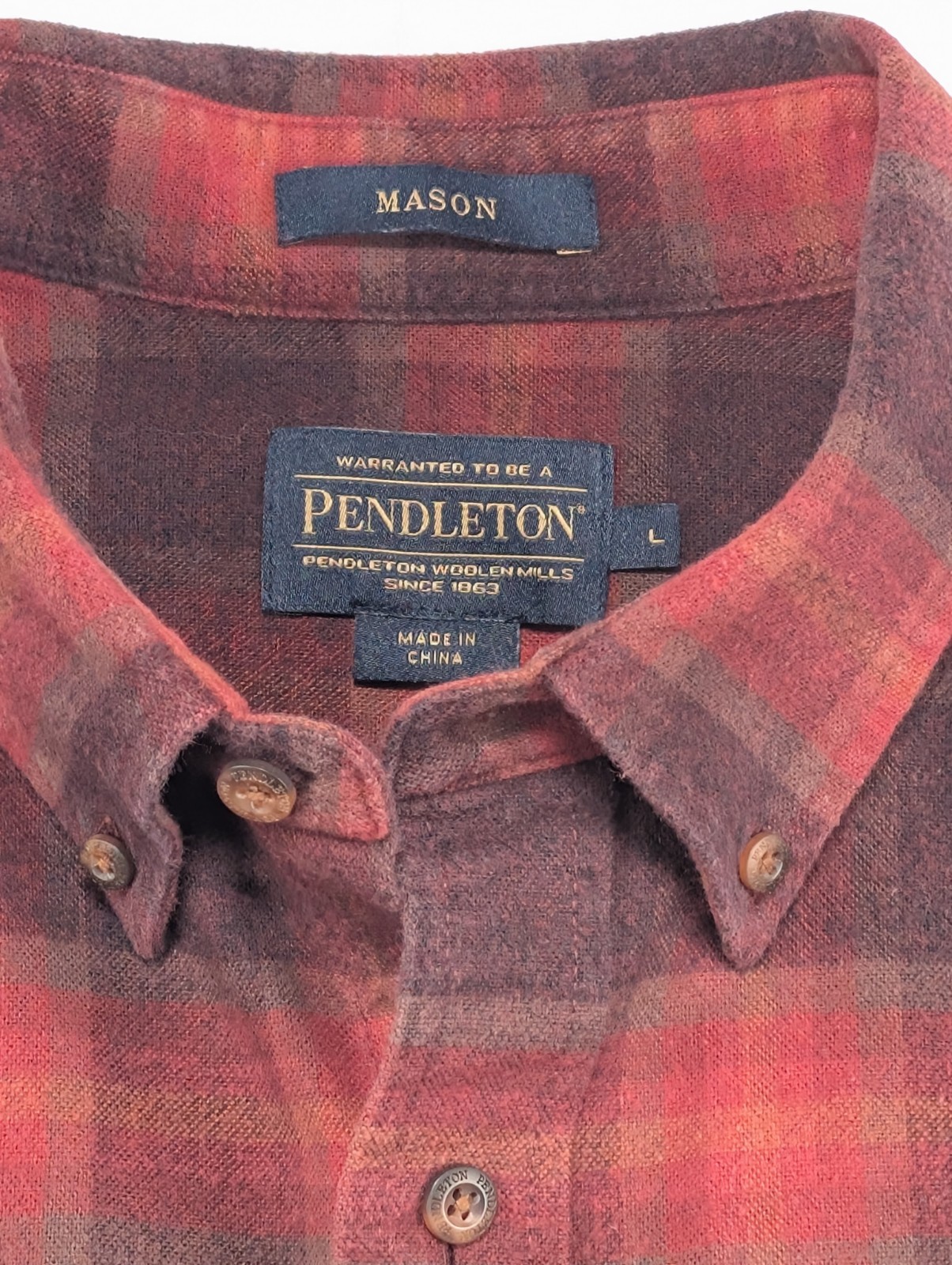 Pendleton Mason Red Check Plaid Button Outdoor Co… - image 3