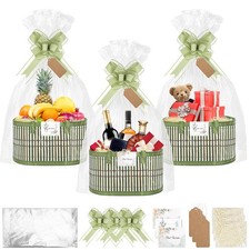 3 Pack Baskets for Gifts Empty, Woven Bamboo G-ift Basket Kit with Wrap Bags,...
