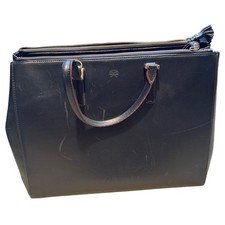 Anya Hindmarch London Navy Leather Tote Bag Double Zip Top Handle Satchel Italy