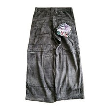 NWT JNCO Rollin' Roots Gray Corduroy Pants Embroidered Mens 38x32 Wide Leg Baggy