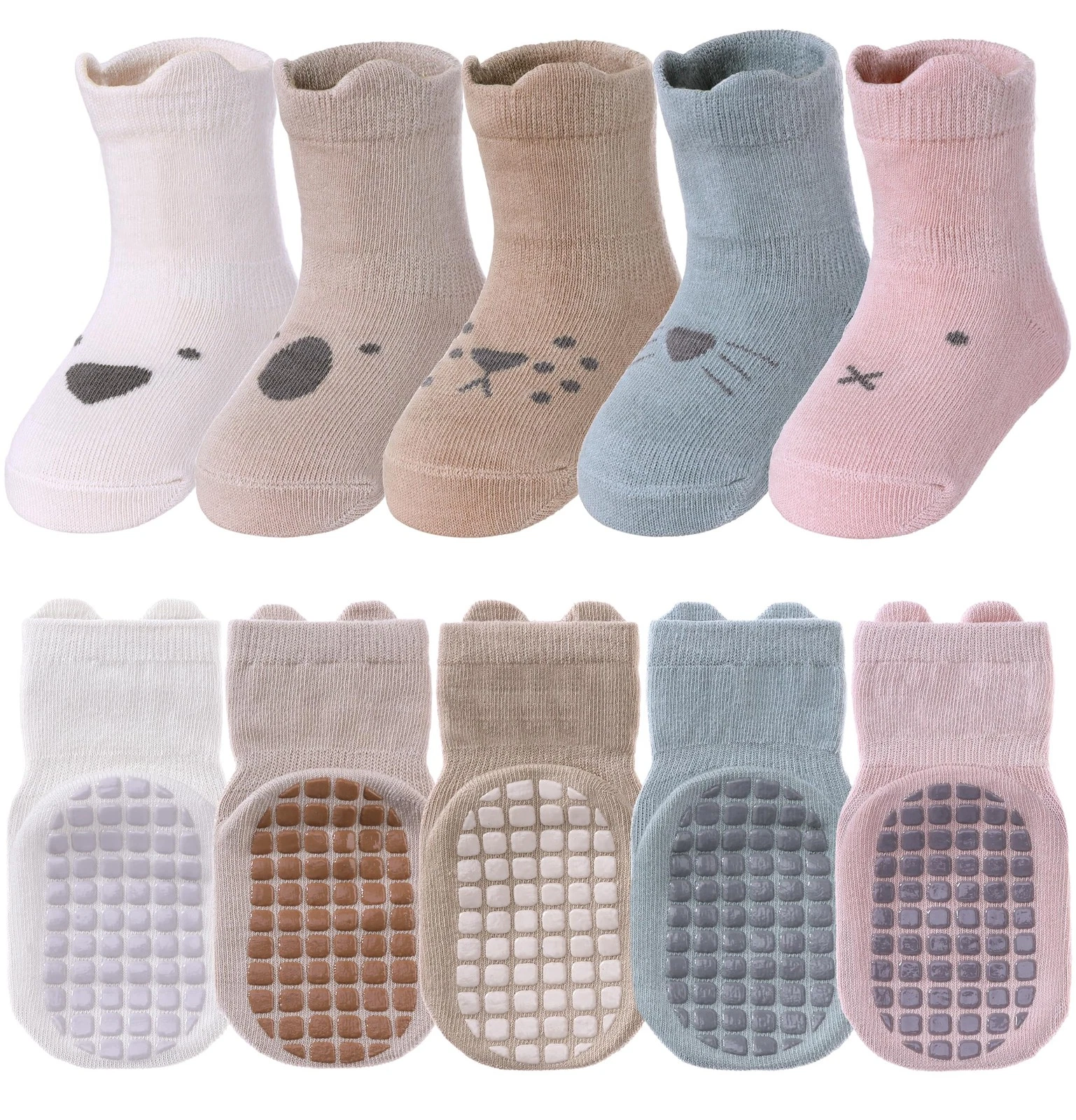 5 Pairs Toddler Non Slip Socks with Grips Baby Socks for Kids Girls Boys （5 P...