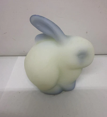 Fenton White Satin Blue accent bunny figurine EASTER STATUE