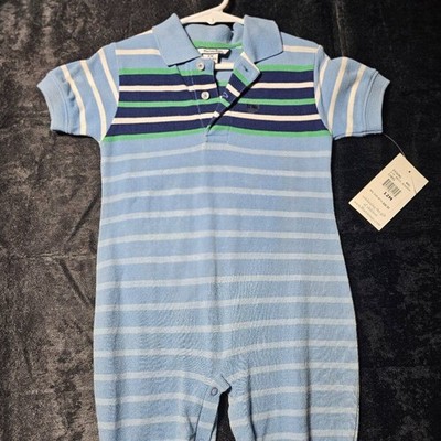 Y2K Hartstrings NWT Blue Stripe Knit Polo Romper 12M