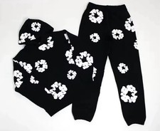 DENIM TEARS Black White Floral Tracksuit Set Hoodie  Pants Men  s Sweatsuit