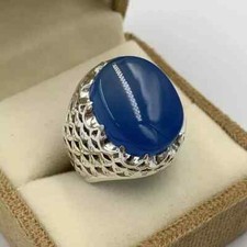 Yemeni Aqeeq Ring for Men  Natural Agate Stone  925 Sterling Silver  Islamic