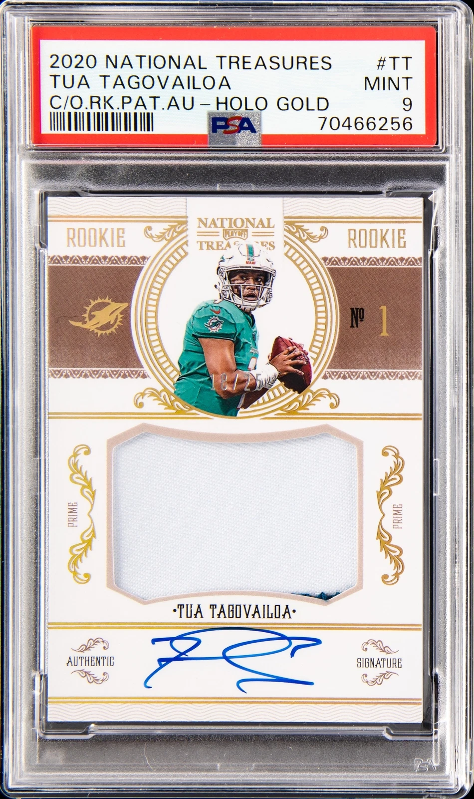 Tua Tagovailoa Panini National Treasures Crossover Rookie Patch Autographs #TT Holo Gold
