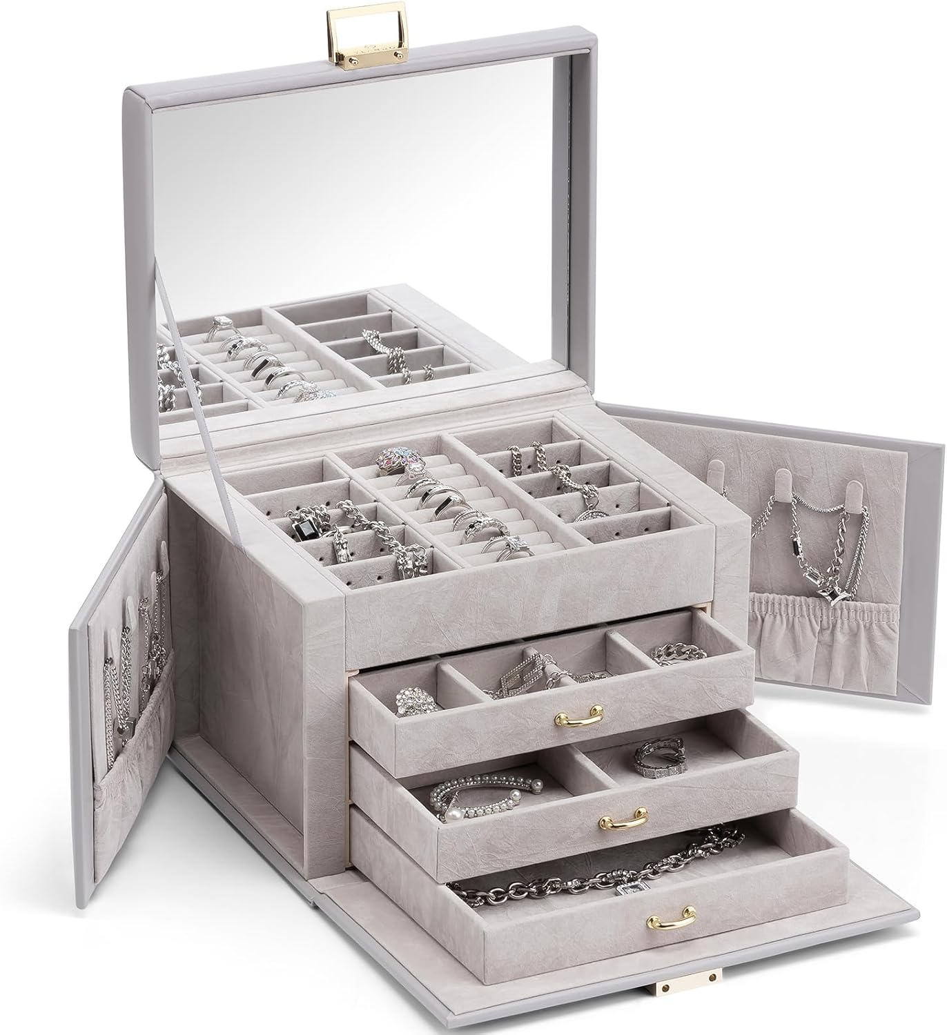 4-Tier Jewelry Organizer with Handle, 3 Drawers for Travel Storage and Storage-image