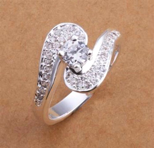 Sterling Silver Plated Faux Diamond Swirl Solitaire Channel Set Ring Sz 8