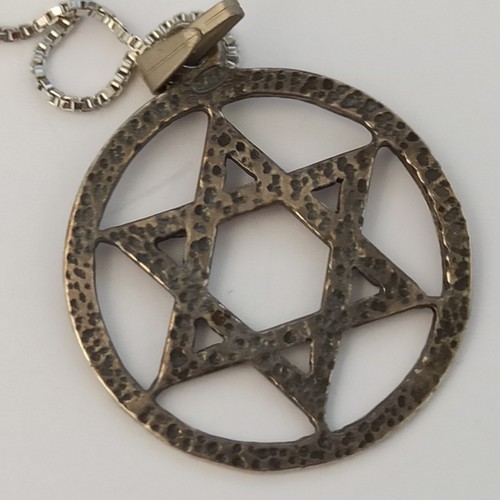 VTG Star of David Necklace Engraved Silver 925 Retro Men's Women Judaica Gift - Picture 13 of 18