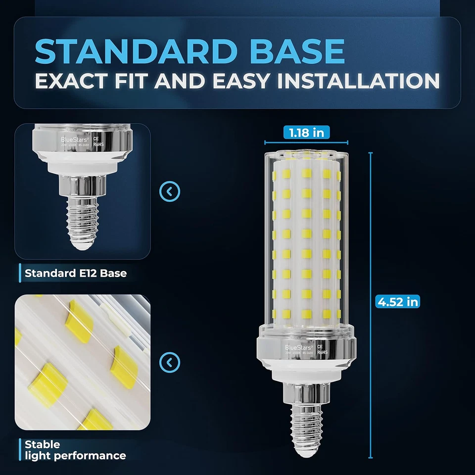 4 Packs E12 20W LED Corn Light Bulbs [4.5In], Candelabra Base 150W Equivalent 65 - Image 3 of 4