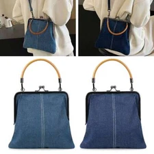 Crossbody Bag Denim Kiss-Lock Clasp Shoulder Handbags Jean Purse for Women