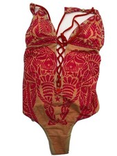 Costume da bagno Pin-Up Stars Cruise taglia small pezzo unico rosa e marrone con schiena aperta 