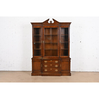 Drexel Heritage Georgian Carved Mahogany Lighted Breakfront