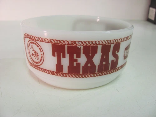 Vintage Fire King Texas Chili Bowl Milk Glass D-Handle Anchor Hocking Cowboys