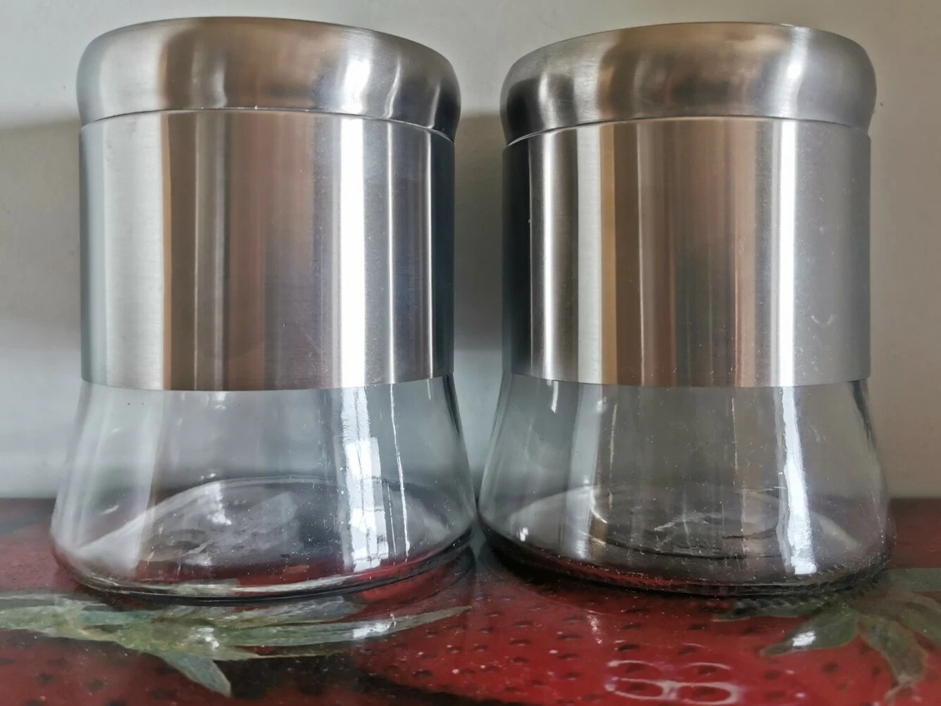 2 Set Silver Coat Shade Tea Coffee Glass Jar Canister Storage Box Kitchen Decor