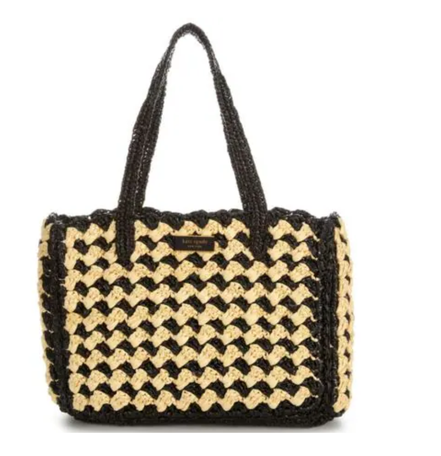 NWT Kate Spade New York High Tide Striped Crochet Raffia Medium Tote Bag $398