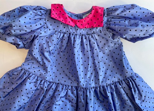 VTG 80'S-90'S MOUSE FEATHERS BLUE&PINK POLKA DOT RUFFLE FLOUNCE DRESS*GIRL'S 4 - Picture 2 of 7