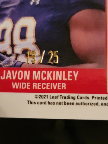 JAVON MCKINLEY 2021 LEAF PRO SET METAL FOOTBALL AUTO 19/25 - Picture 3 of 3