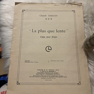 La plus que lente by Claude Debussy. 1910  Piano Sheet Music Vintage