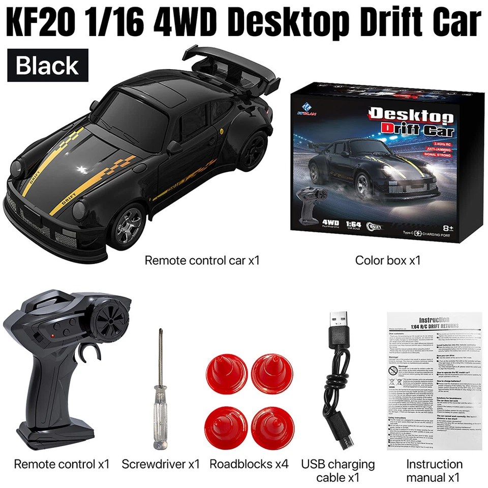 RC Drift Car KF20 Mini Desktop 1/64 Racing Car 4WD 2.4G Remote Controller Toys - Image 4 of 4