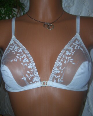 VINTAGE Simone Perele edler Vorderverschluß BH bestickt 70 B weiß NEU Bra (CL17)